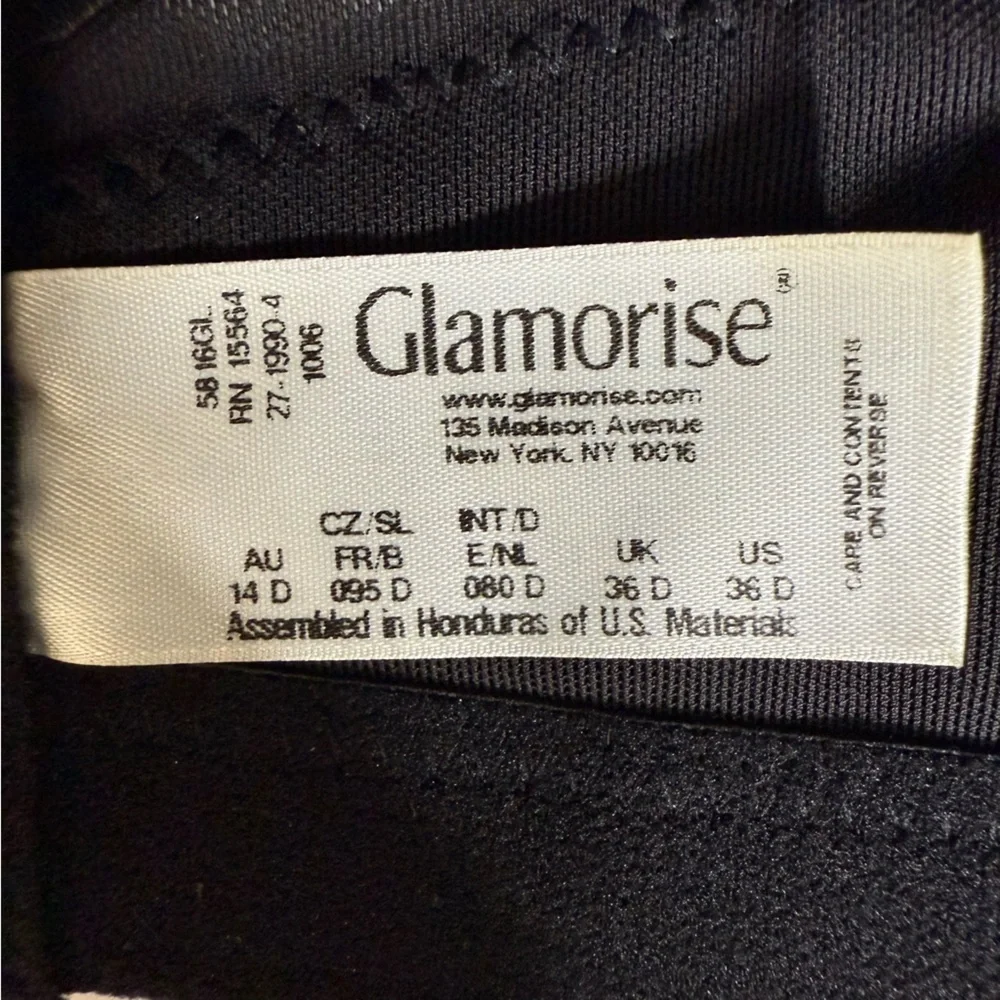 Glamorise Magic Lift Black Full-Figure Full Coverage Bra Size 36D